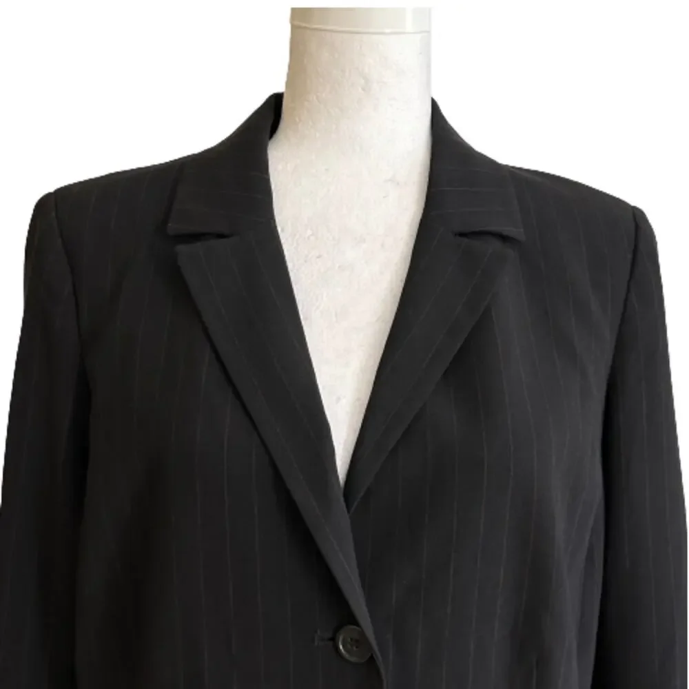 Parellel Blazer Jacket Black Brown Pinstriped Button Front Career Office Size 14